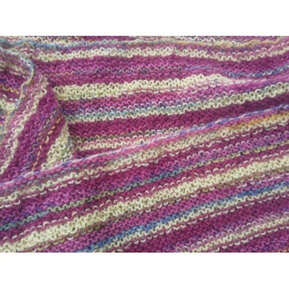 Women's Alpaca Wool Scarf Handmade Knit Pink Candy Swirl Yellow Striped - Picture 8 of 10